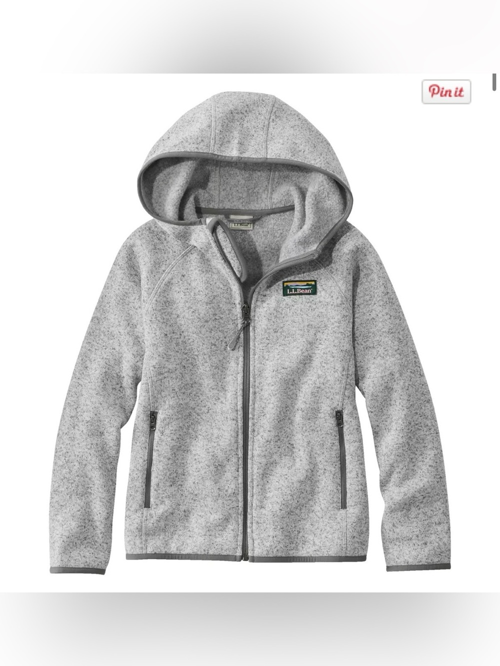 NWT - L.L. Bean Heather Gray Kids' Hooded Zip-Up Fleece Size M (5-6yo)